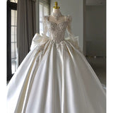 Niulatu Ball Gown Sweetheart Neckline Long Sleeves Sequin White Wedding Dresses Brides Dress SD1957