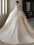 Niulatu Ball Gown Strapless Sleeveless Satin White Wedding Dresses Brides Dress SD1958