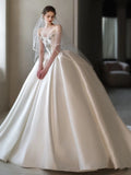 Niulatu Ball Gown Strapless Sleeveless Satin White Wedding Dresses Brides Dress SD1958