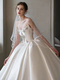Niulatu Ball Gown Strapless Sleeveless Satin White Wedding Dresses Brides Dress SD1958