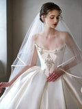 Niulatu Ball Gown Strapless Sleeveless Satin White Wedding Dresses Brides Dress SD1958