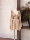 Niulatu A Line V Neckline Ruffled Long Sleeves Short Women's Holiday Dresses SD195