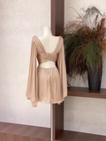 Niulatu A Line V Neckline Ruffled Long Sleeves Short Women's Holiday Dresses SD195