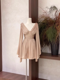 Niulatu A Line V Neckline Ruffled Long Sleeves Short Women's Holiday Dresses SD195