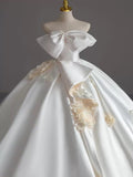 Niulatu Ball Gown Strapless Sleeveless Satin White Wedding Dresses Brides Dress With Bow SD1960