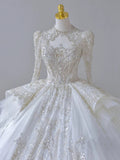 Niulatu Ball Gown Scoop Long Sleeves Lace White Wedding Dresses Brides Dress SD1961