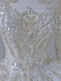 Niulatu Ball Gown Scoop Long Sleeves Lace White Wedding Dresses Brides Dress SD1961