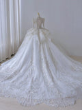 Niulatu Ball Gown Scoop Long Sleeves Lace White Wedding Dresses Brides Dress SD1961