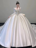 Niulatu Ball Gown Square Neckline Long Sleeves Sequin White Wedding Dresses Brides Dress SD1962