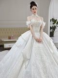 Niulatu Ball Gown Strapless Neckline Long Sleeves Sequin White Wedding Dresses Brides Dress SD1963