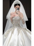 Niulatu Ball Gown Strapless Neckline Long Sleeves Sequin White Wedding Dresses Brides Dress SD1963