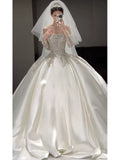 Niulatu Ball Gown Strapless Neckline Long Sleeves Sequin White Wedding Dresses Brides Dress SD1963