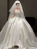 Niulatu Ball Gown Strapless Neckline Long Sleeves Sequin White Wedding Dresses Brides Dress SD1963