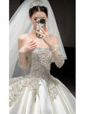 Niulatu Ball Gown Strapless Neckline Long Sleeves Sequin White Wedding Dresses Brides Dress SD1963