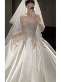 Niulatu Ball Gown Strapless Neckline Long Sleeves Sequin White Wedding Dresses Brides Dress SD1963