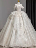 Niulatu Ball Gown Sweetheart Short Sleeves Lace White Wedding Dresses Brides Dress SD1964