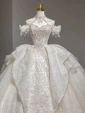 Niulatu Ball Gown Sweetheart Short Sleeves Lace White Wedding Dresses Brides Dress SD1964