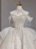 Niulatu Ball Gown Sweetheart Short Sleeves Lace White Wedding Dresses Brides Dress SD1964