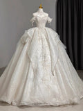 Niulatu Ball Gown Sweetheart Short Sleeves Lace White Wedding Dresses Brides Dress SD1964