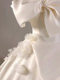 Niulatu Ball Gown Off The Shoulder Short Sleeves Satin White Wedding Dresses Brides Dress SD1965