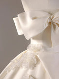 Niulatu Ball Gown Off The Shoulder Short Sleeves Satin White Wedding Dresses Brides Dress SD1965