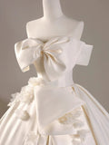 Niulatu Ball Gown Off The Shoulder Short Sleeves Satin White Wedding Dresses Brides Dress SD1965