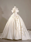 Niulatu Ball Gown Off The Shoulder Short Sleeves Satin White Wedding Dresses Brides Dress SD1965