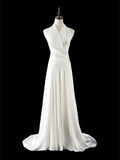 Niulatu A line Halter Satin White Wedding Dresses Brides Dress SD1966
