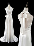 Niulatu A line Halter Satin White Wedding Dresses Brides Dress SD1966