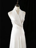 Niulatu A line Halter Satin White Wedding Dresses Brides Dress SD1966
