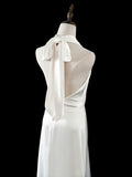 Niulatu A line Halter Satin White Wedding Dresses Brides Dress SD1966