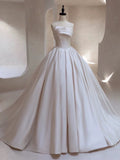 Niulatu Ball Gown Strapless Satin White Wedding Dresses Brides Dress SD1968
