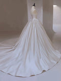 Niulatu Ball Gown Strapless Satin White Wedding Dresses Brides Dress SD1968