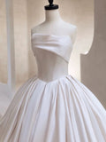 Niulatu Ball Gown Strapless Satin White Wedding Dresses Brides Dress SD1968
