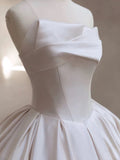 Niulatu Ball Gown Strapless Satin White Wedding Dresses Brides Dress SD1968