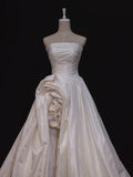 Niulatu High Low Strapless Satin Ivory Wedding Dresses Brides Dress SD1969