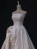 Niulatu High Low Strapless Satin Ivory Wedding Dresses Brides Dress SD1969