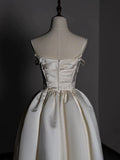 Niulatu A line Strapless Satin Ivory Wedding Dresses Brides Dress SD1970