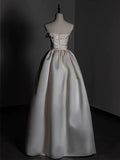 Niulatu A line Strapless Satin Ivory Wedding Dresses Brides Dress SD1970