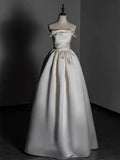 Niulatu A line Strapless Satin Ivory Wedding Dresses Brides Dress SD1970