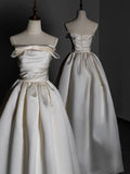 Niulatu A line Strapless Satin Ivory Wedding Dresses Brides Dress SD1970