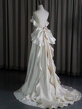 Niulatu Ball Gown Scoop Satin Ruffles Ivory Wedding Dresses Brides Dress SD1972