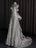 Niulatu Ball Gown Scoop Satin Ruffles Ivory Wedding Dresses Brides Dress SD1972