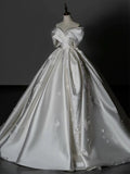 Niulatu Ball Gown Off The Shoulder White Satin Long Wedding Dresses Bridal Dress SD1973