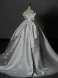 Niulatu Ball Gown Off The Shoulder White Satin Long Wedding Dresses Bridal Dress SD1973