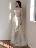 Niulatu Mermaid Off The Shoulder White Tulle Long Wedding Dresses Bridal Dress SD1975