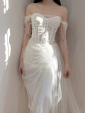 Niulatu Mermaid Off The Shoulder White Tulle Long Wedding Dresses Bridal Dress SD1975