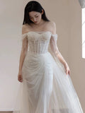Niulatu Mermaid Off The Shoulder White Tulle Long Wedding Dresses Bridal Dress SD1975