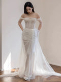 Niulatu Mermaid Off The Shoulder White Tulle Long Wedding Dresses Bridal Dress SD1975