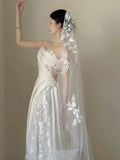Niulatu A line One Shoulder Lace Satin White Wedding Dresses Brides Dress SD1976